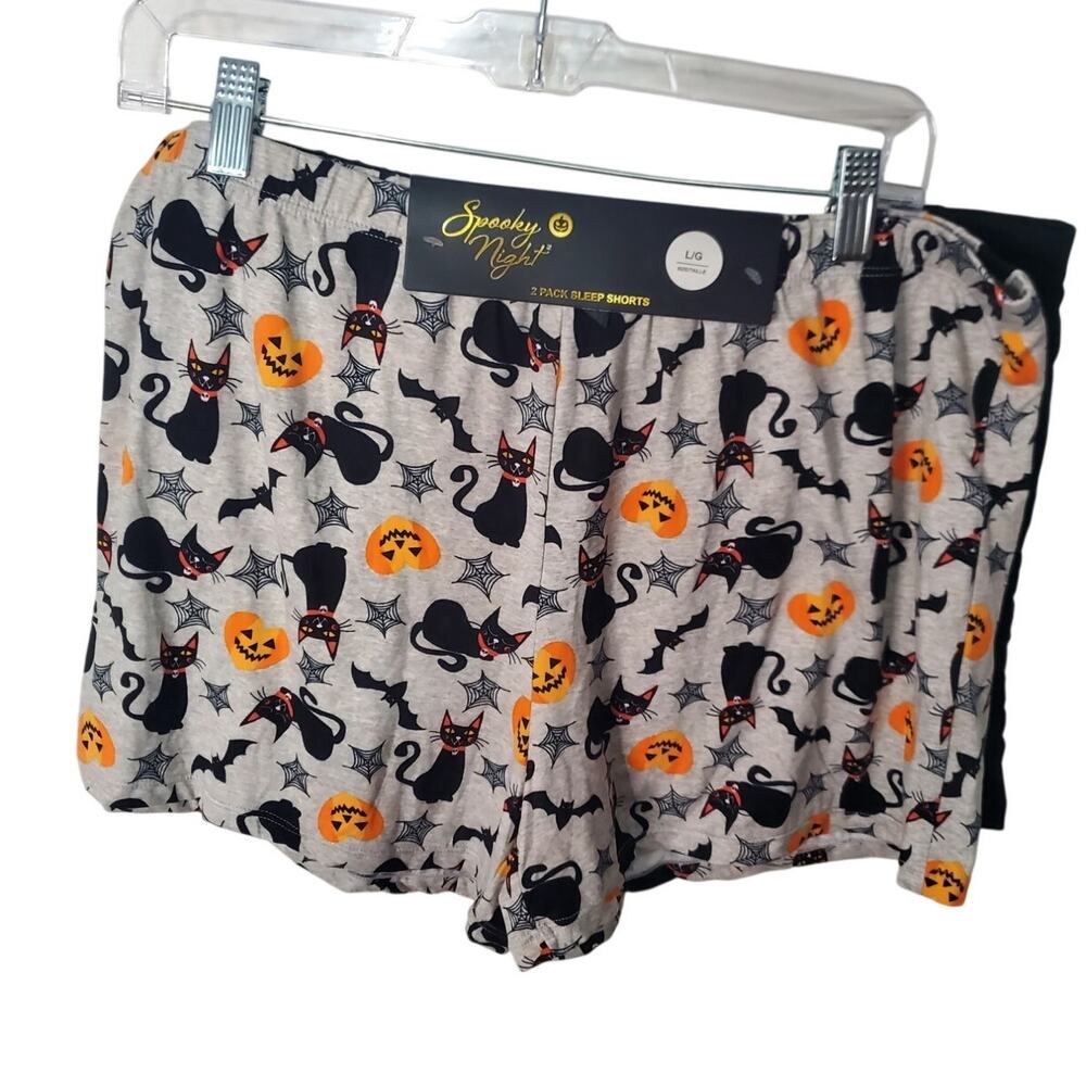 Spooky Night 2 Pack Halloween Black Cat Pajama Lounge Shorts, NWT, Large